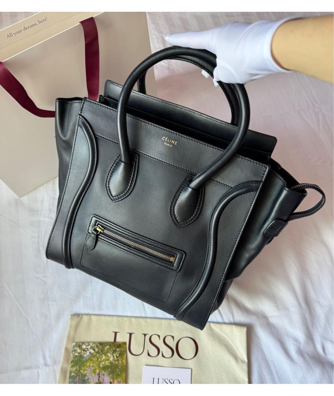 CELINE Черная кожаная сумка тоут, фото 2