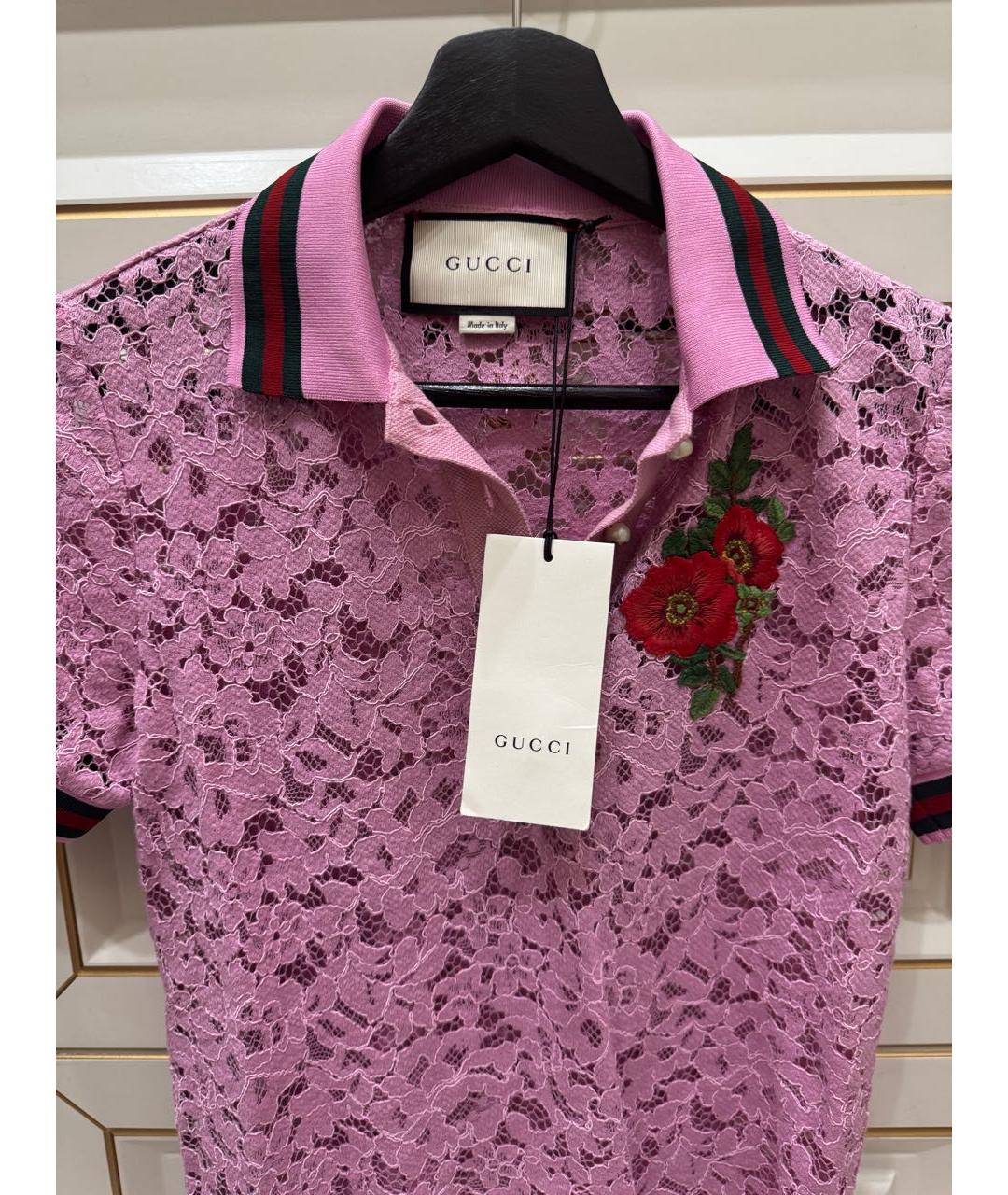 GUCCI Розовая кружевная футболка, фото 3