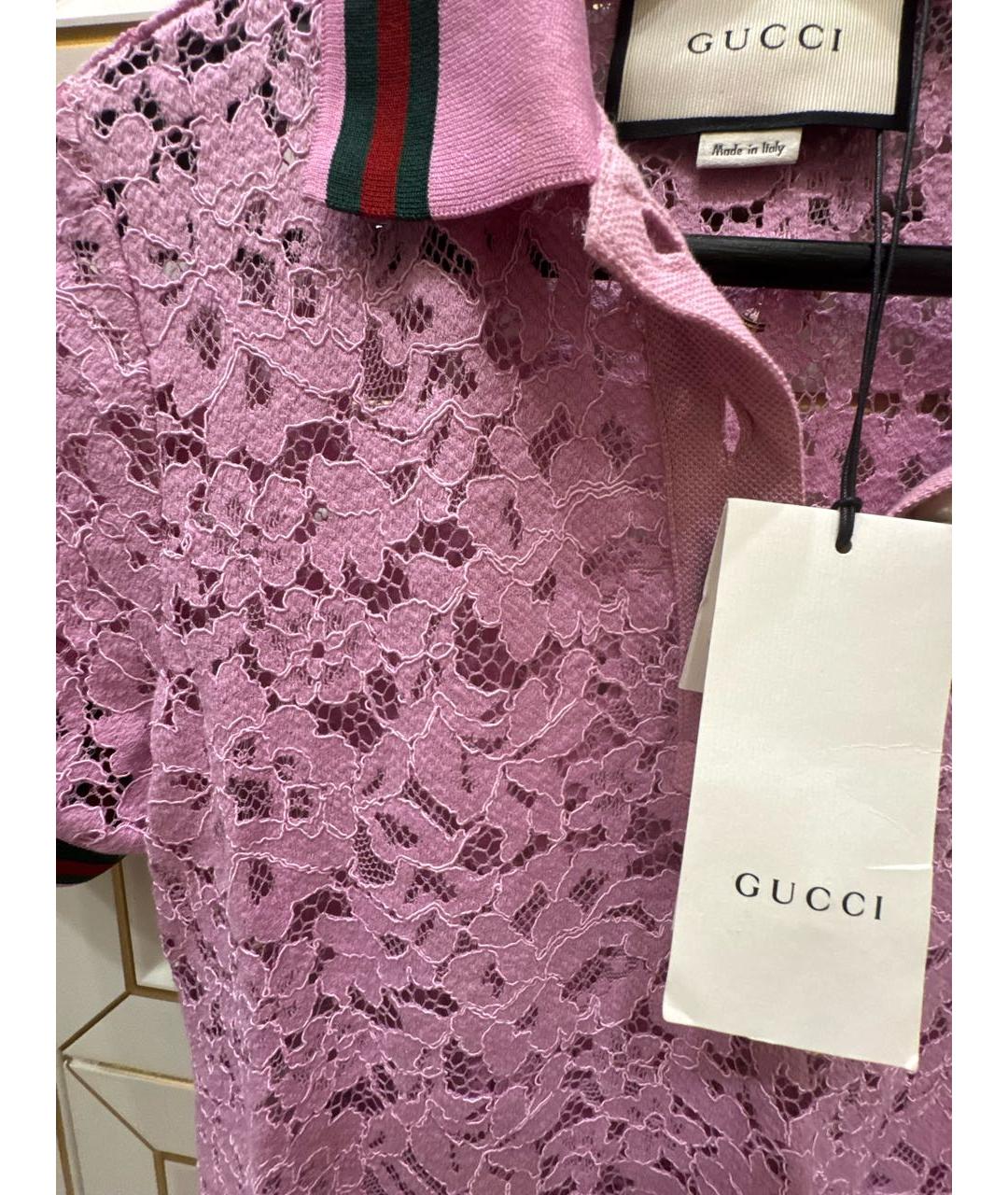 GUCCI Розовая кружевная футболка, фото 4