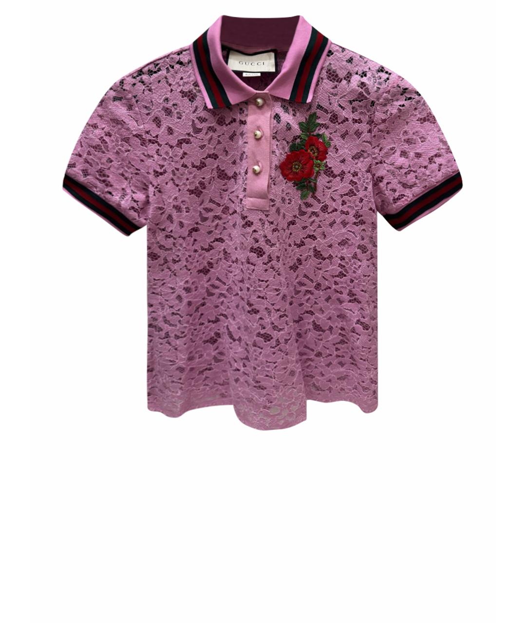 GUCCI Розовая кружевная футболка, фото 1