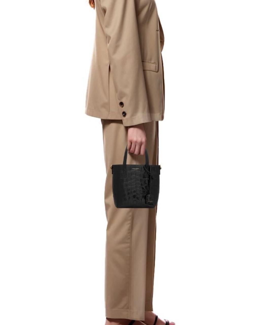 SAINT LAURENT Черная кожаная сумка тоут, фото 6