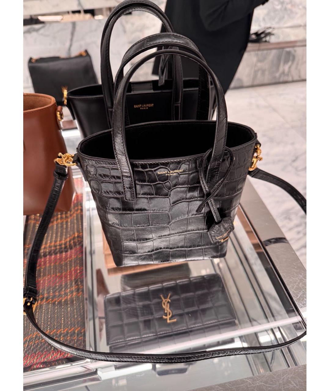 SAINT LAURENT Черная кожаная сумка тоут, фото 8