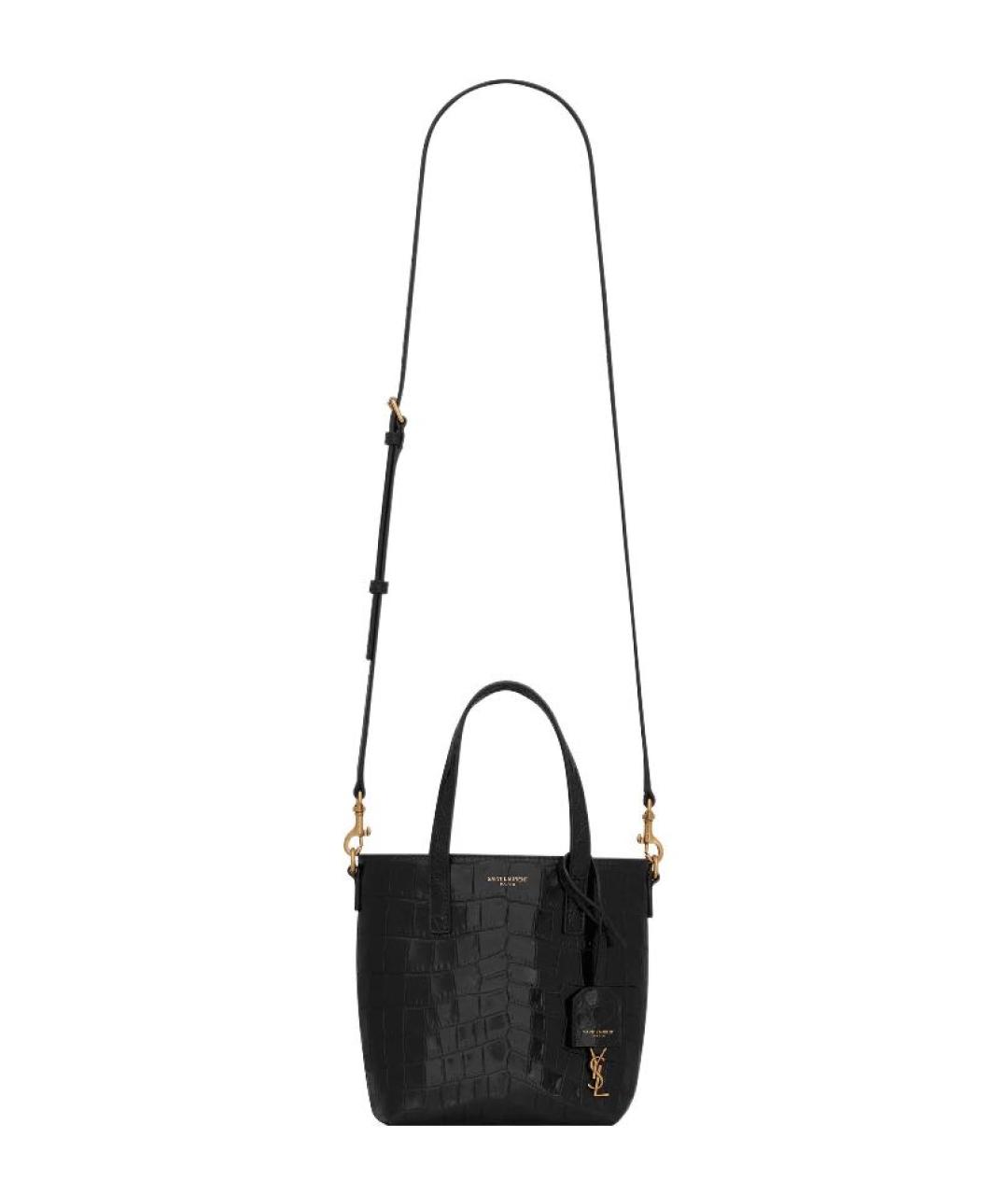 SAINT LAURENT Черная кожаная сумка тоут, фото 5