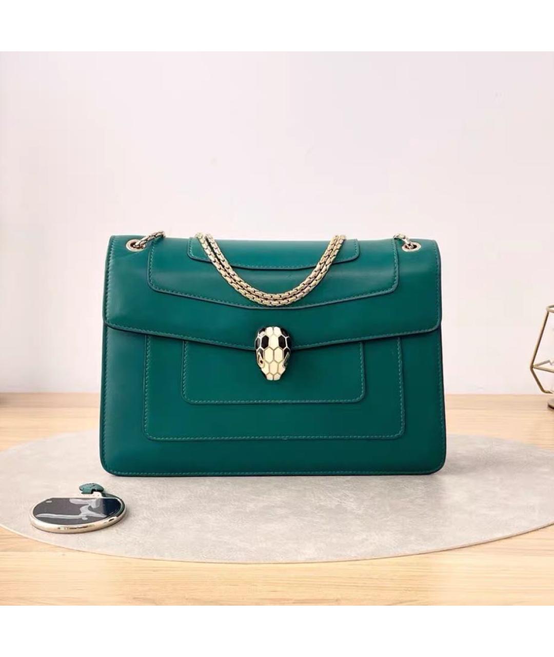 BVLGARI Зеленая кожаная сумка через плечо, фото 6