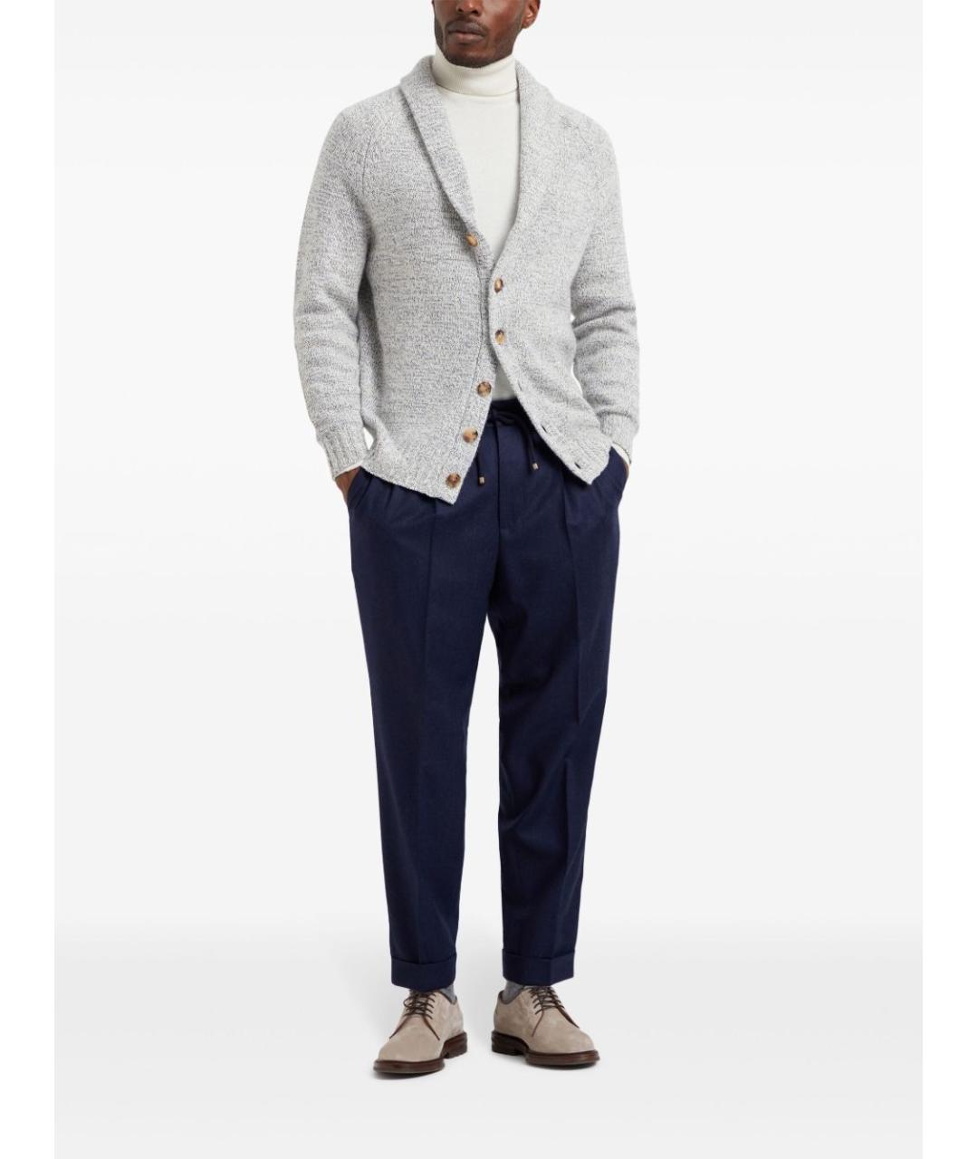 BRUNELLO CUCINELLI Синие шерстяные повседневные брюки, фото 5