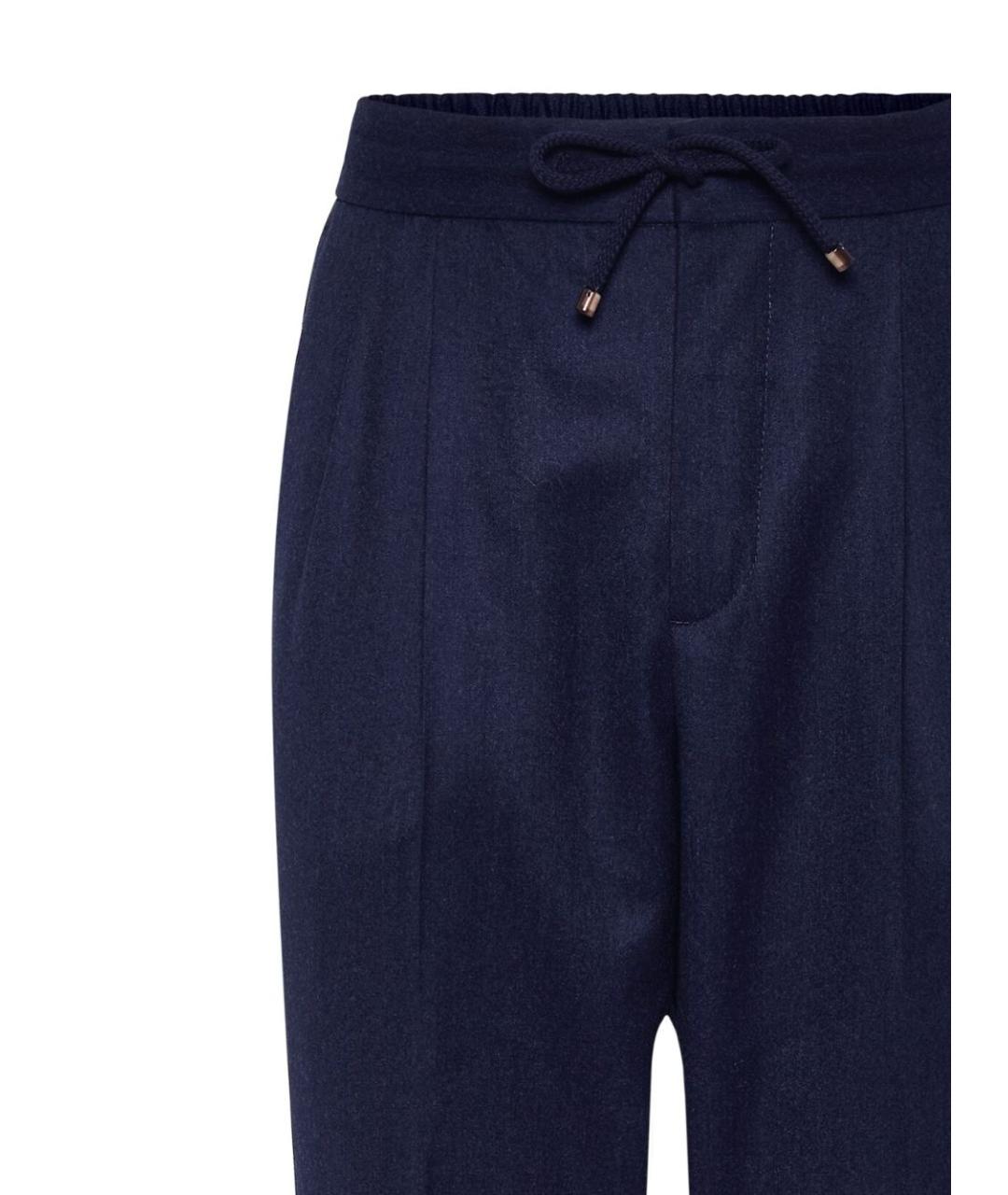 BRUNELLO CUCINELLI Синие шерстяные повседневные брюки, фото 3