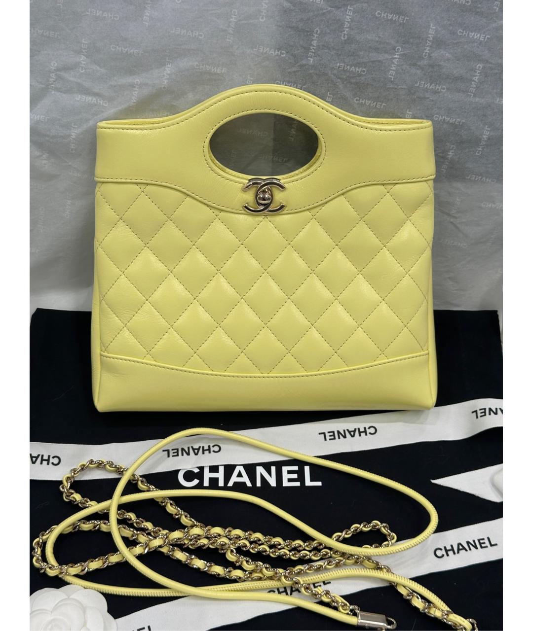 CHANEL Желтая кожаная сумка с короткими ручками, фото 9