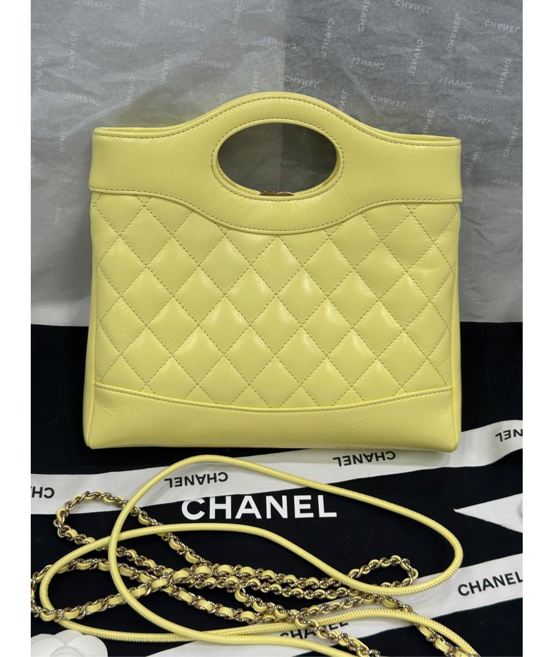 CHANEL Желтая кожаная сумка с короткими ручками, фото 2