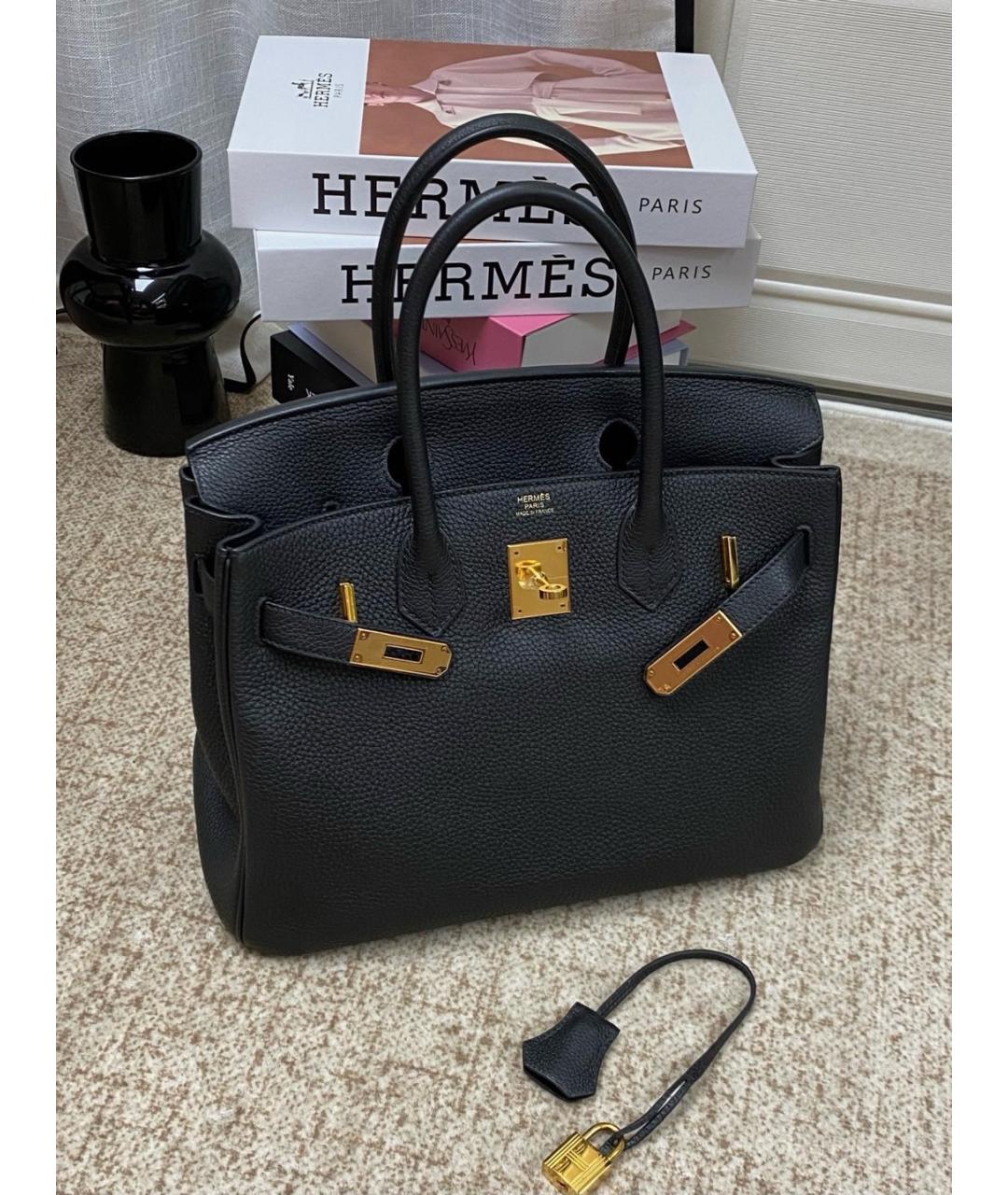 HERMES Черная кожаная сумка с короткими ручками, фото 9