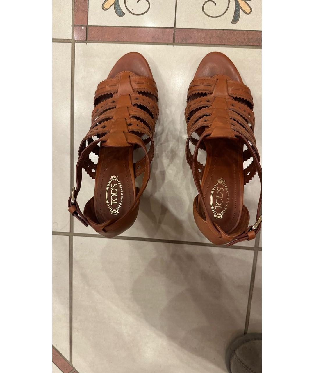 TOD'S Коричневые кожаные босоножки, фото 2