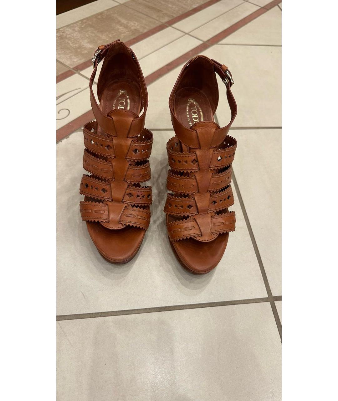 TOD'S Коричневые кожаные босоножки, фото 3