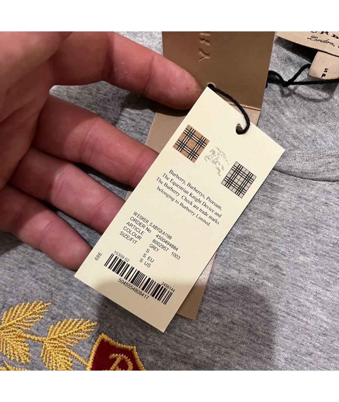 BURBERRY Серая хлопковая футболка, фото 7