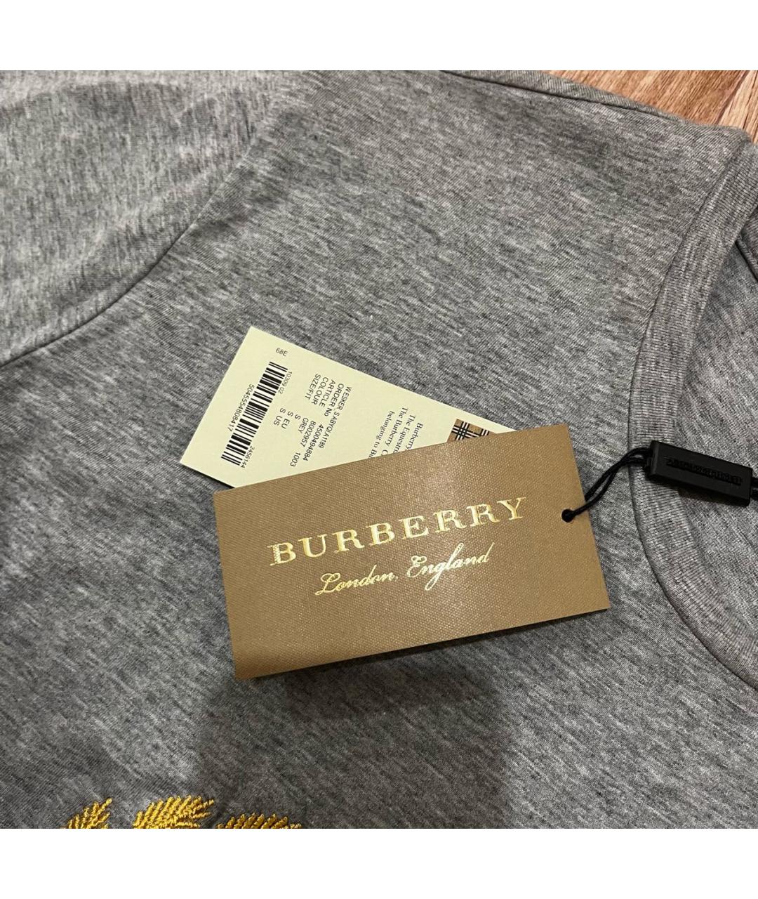 BURBERRY Серая хлопковая футболка, фото 6