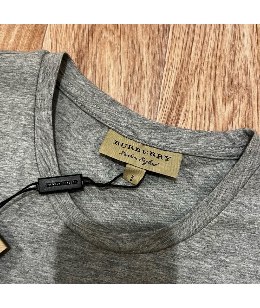 BURBERRY Серая хлопковая футболка, фото 4