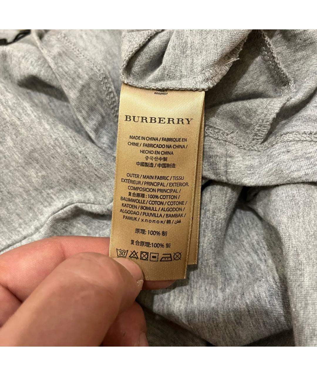 BURBERRY Серая хлопковая футболка, фото 8