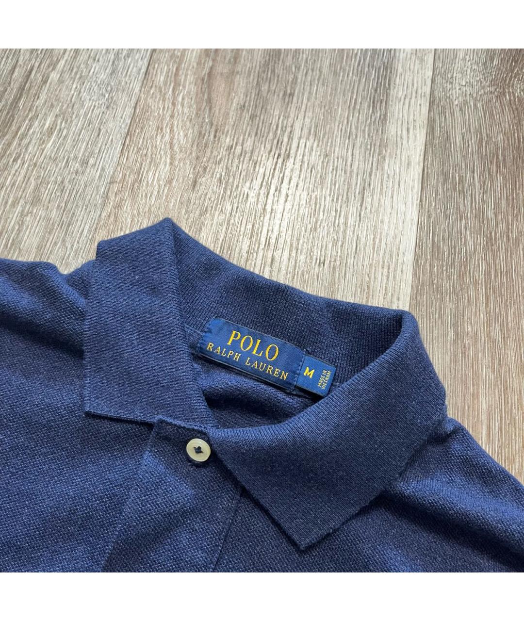 POLO RALPH LAUREN Темно-синее хлопковое поло с коротким рукавом, фото 3