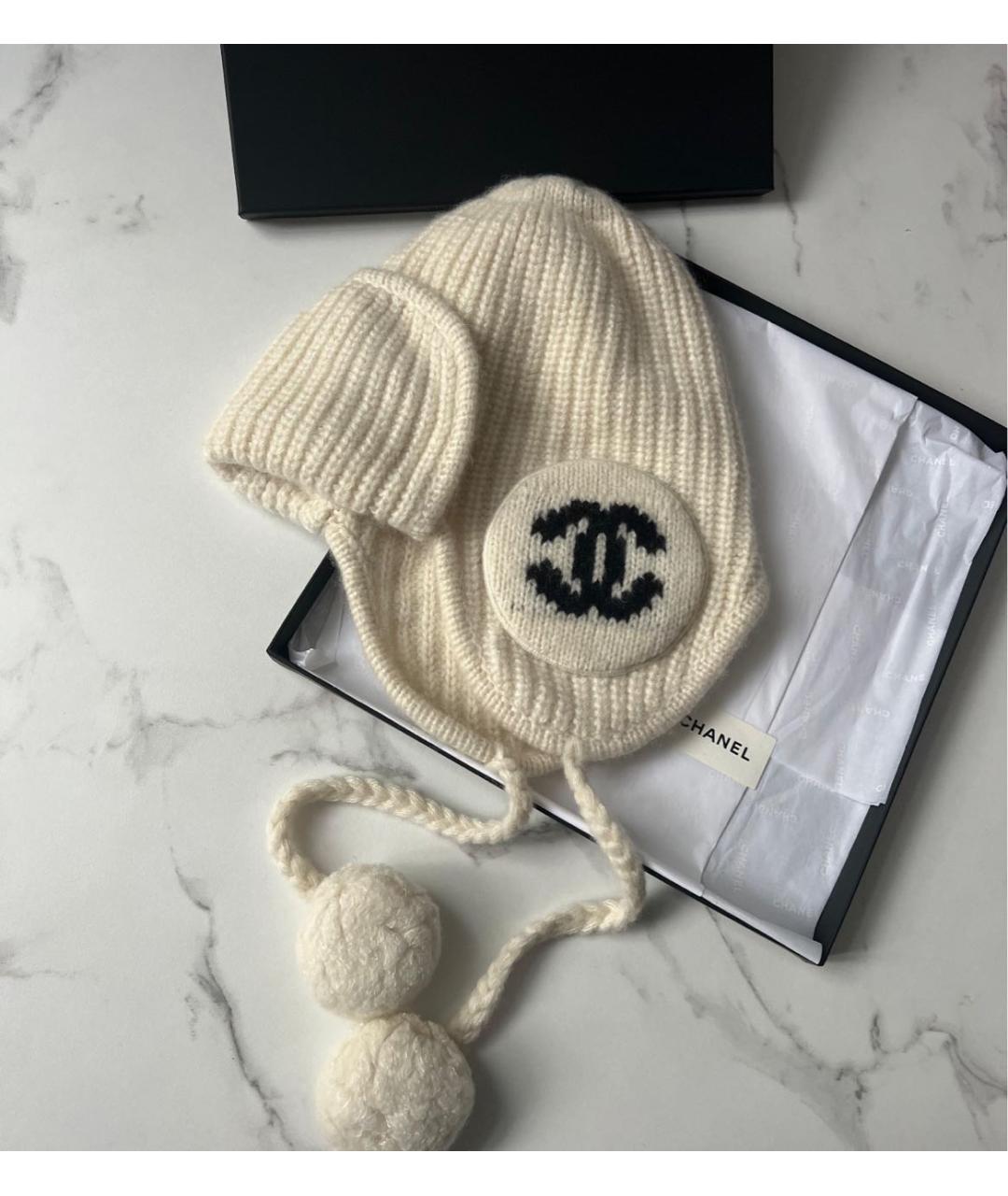 CHANEL Белая шерстяная шапка, фото 2