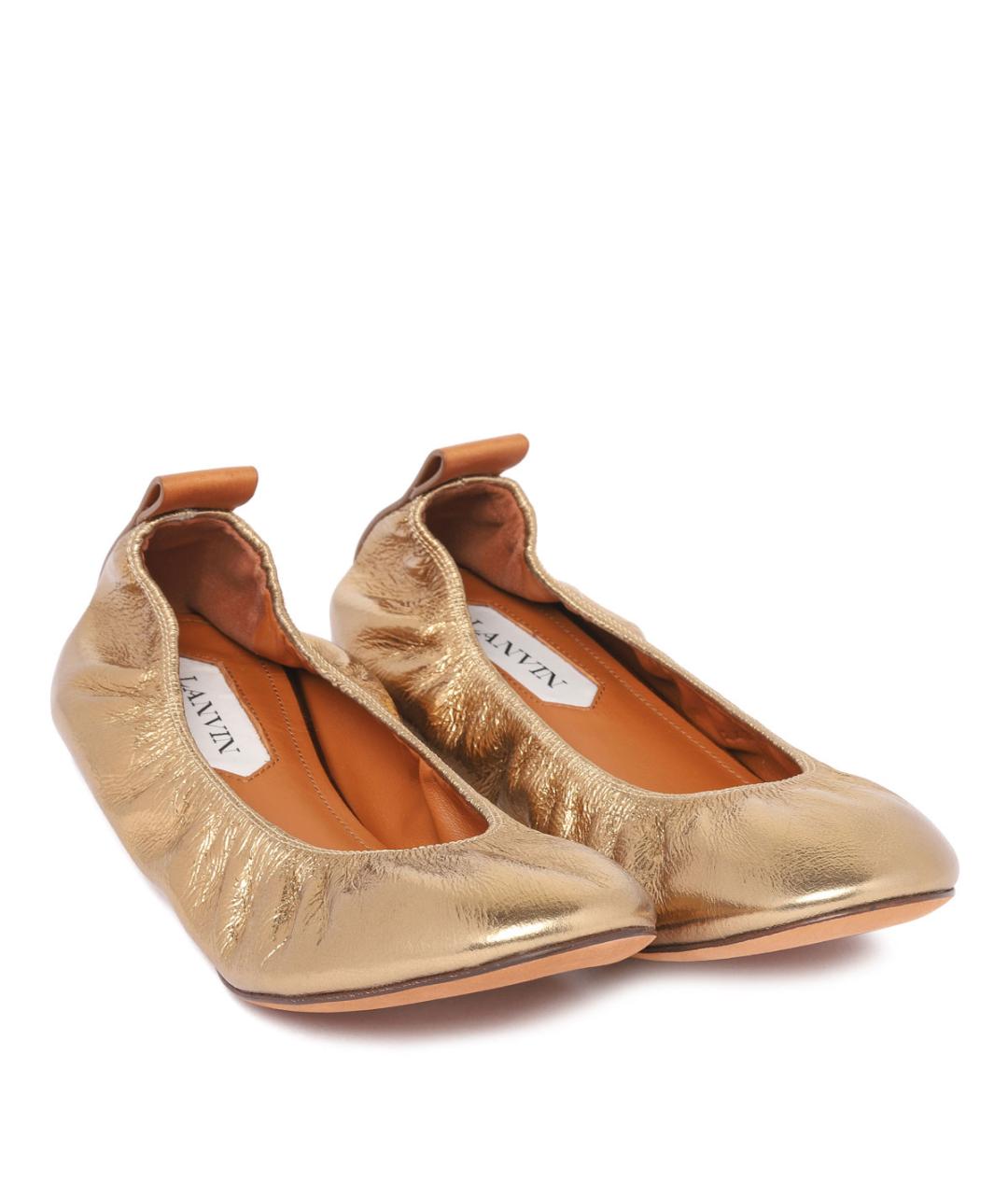 LANVIN Золотые кожаные балетки, фото 2