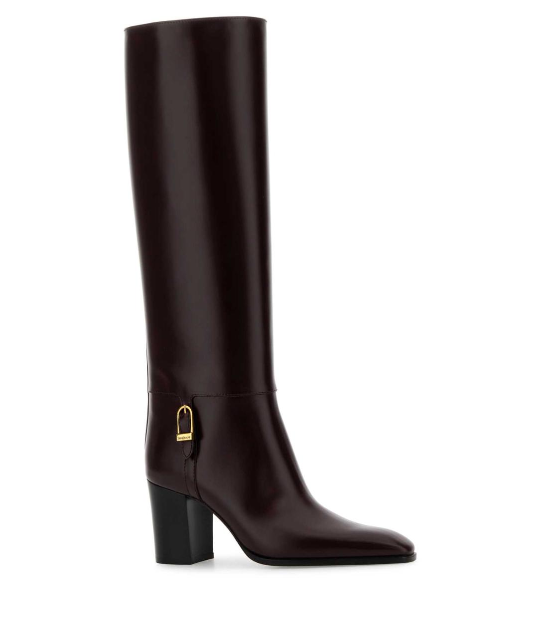 SAINT LAURENT Бордовые кожаные сапоги, фото 2