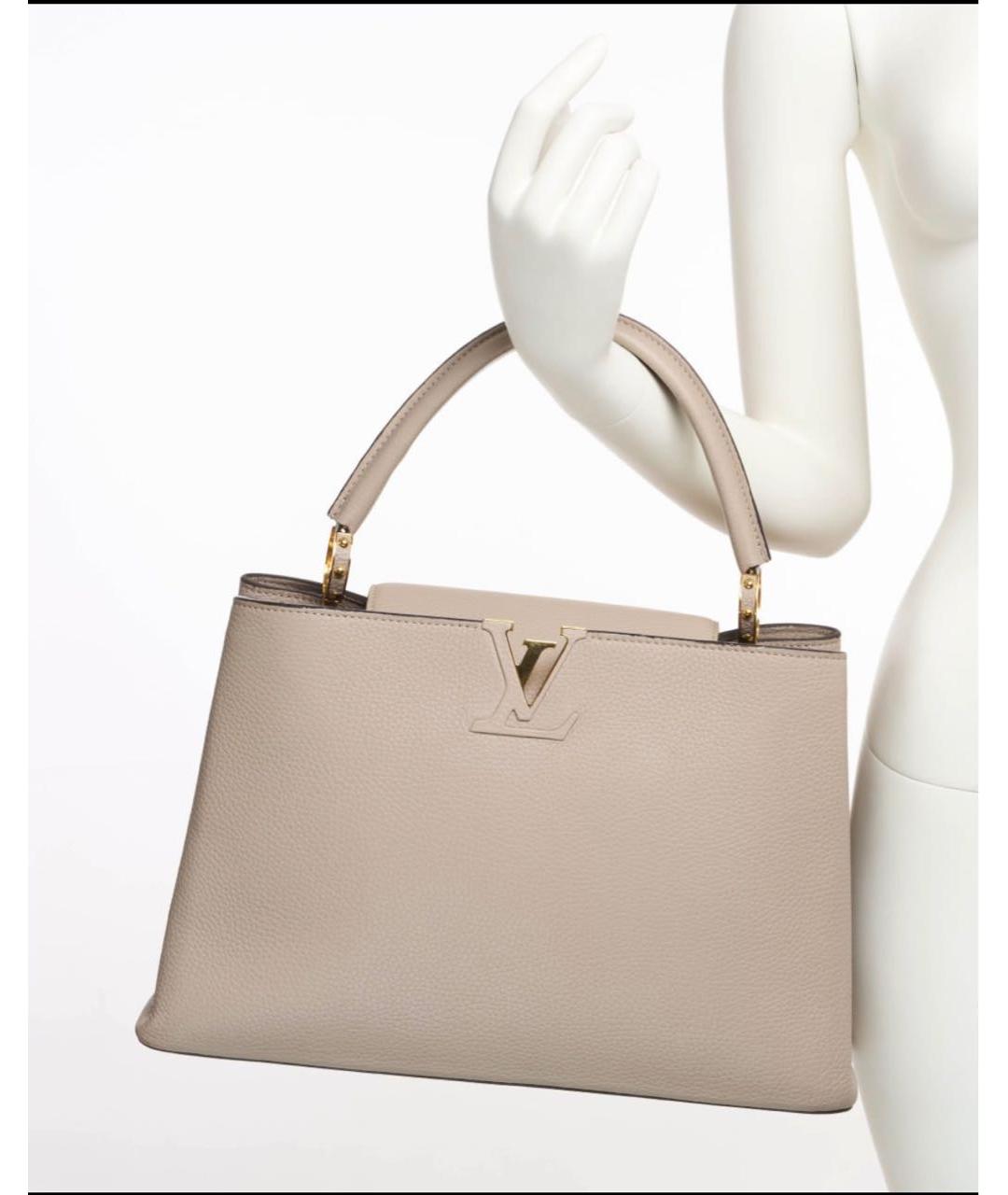 LOUIS VUITTON Бежевая кожаная сумка с короткими ручками, фото 5