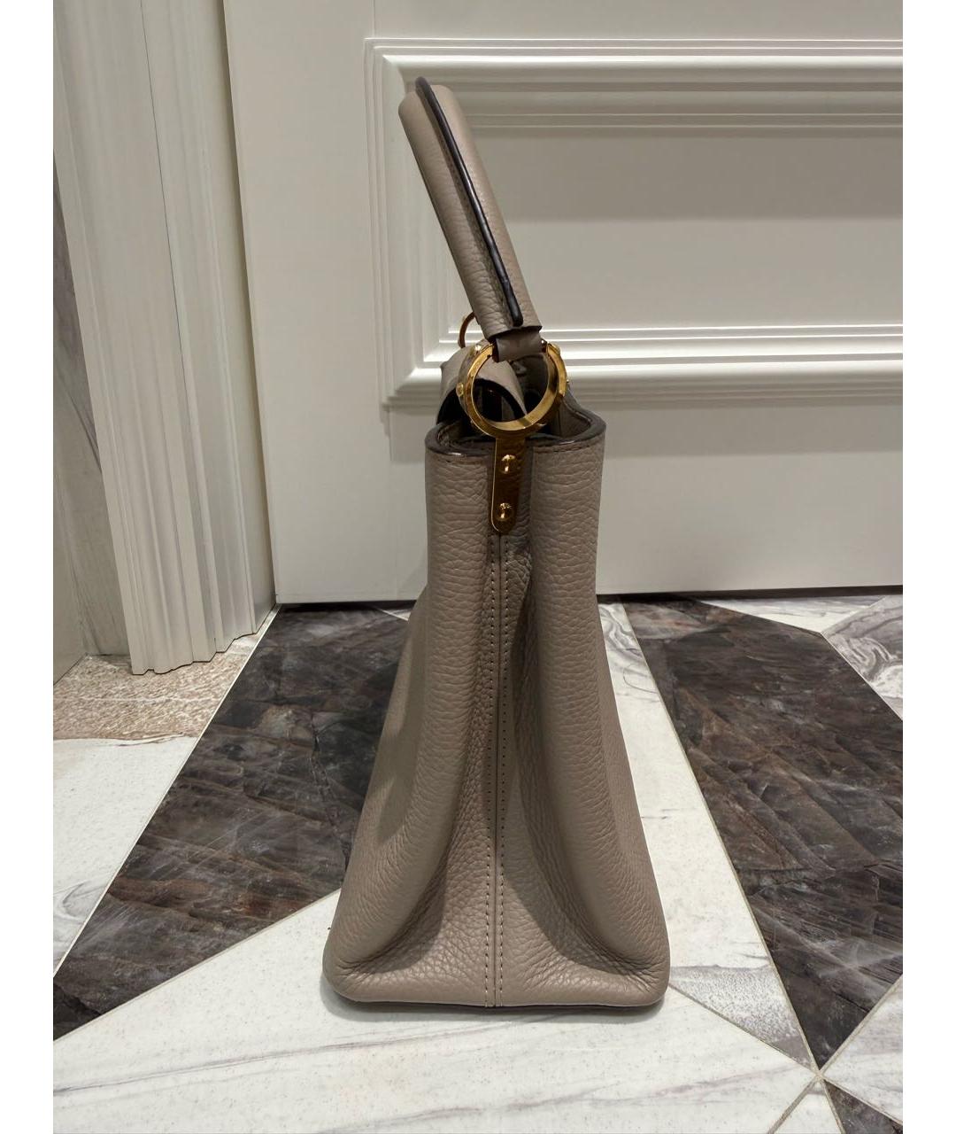 LOUIS VUITTON Бежевая кожаная сумка с короткими ручками, фото 3