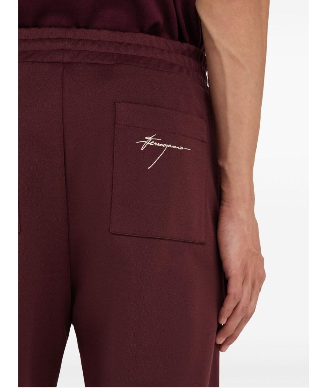 FERRAGAMO Бордовые полиэстеровые повседневные брюки, фото 4