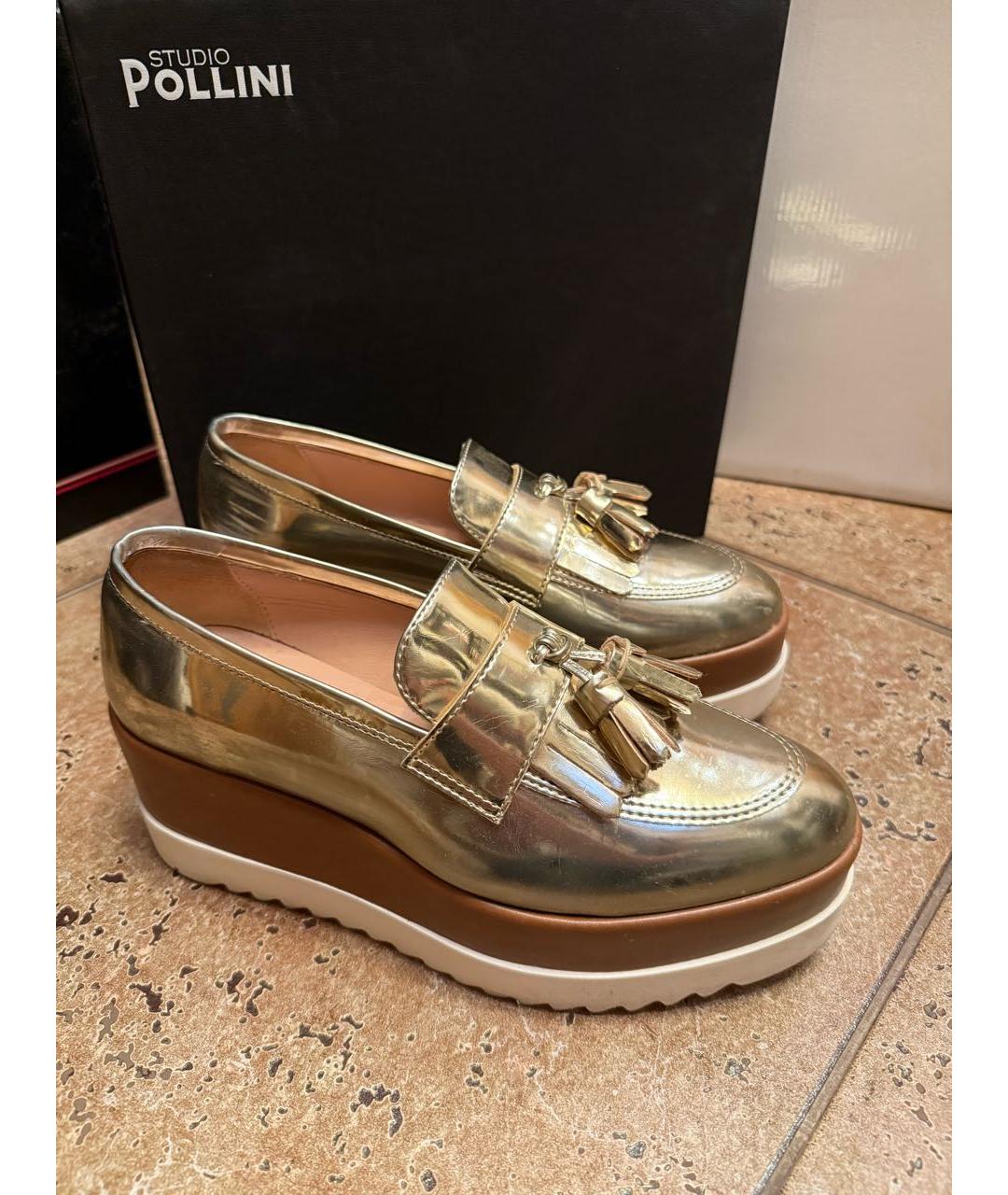 POLLINI Золотые кожаные лоферы, фото 6