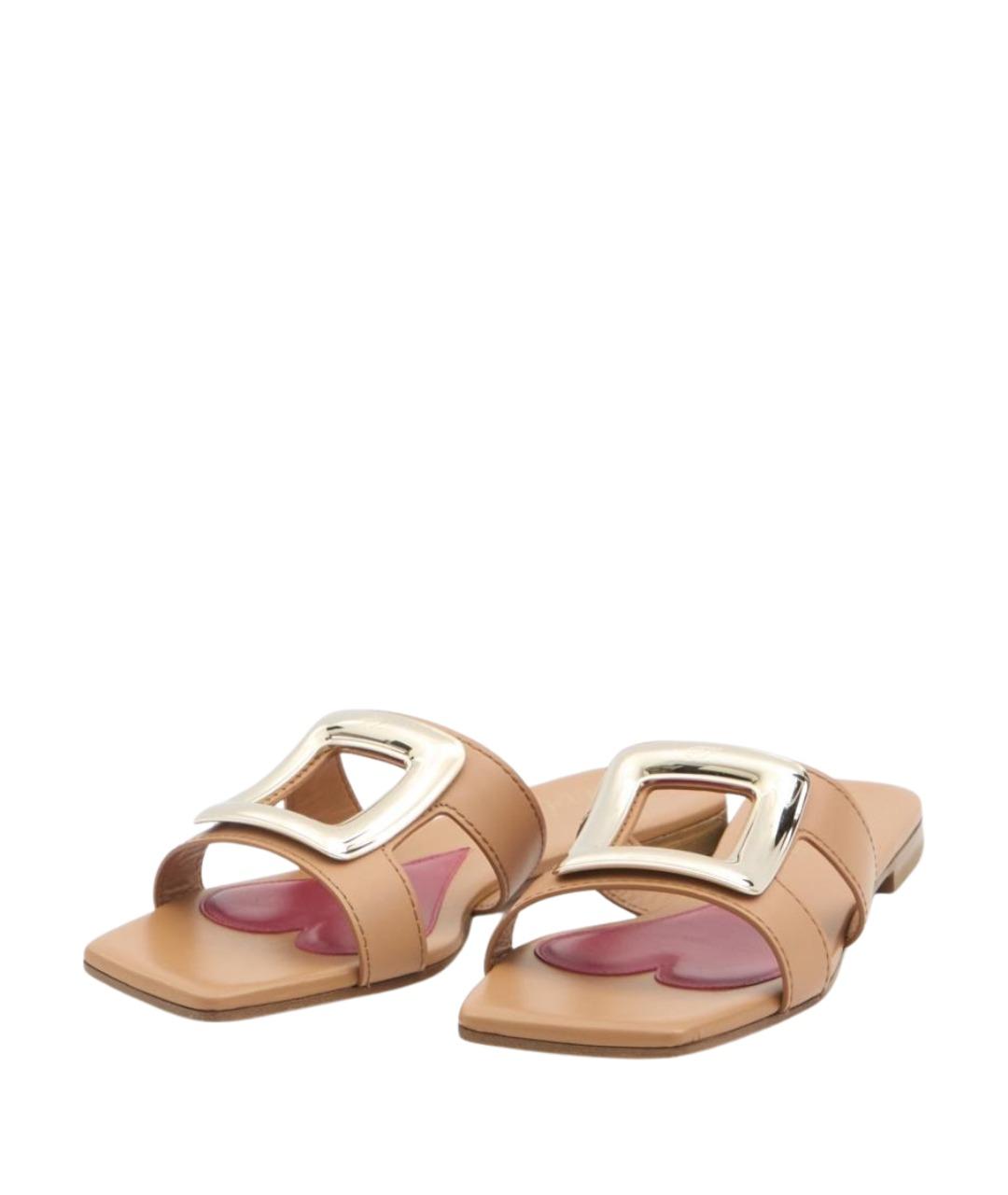 ROGER VIVIER Коричневые кожаные шлепанцы, фото 5