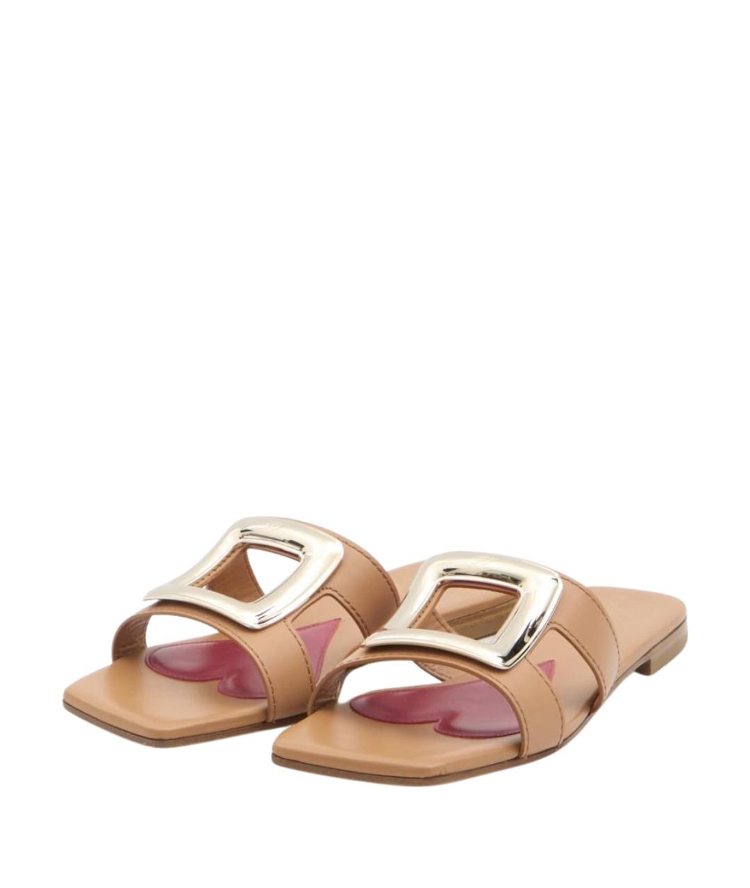 ROGER VIVIER Коричневые кожаные шлепанцы, фото 2