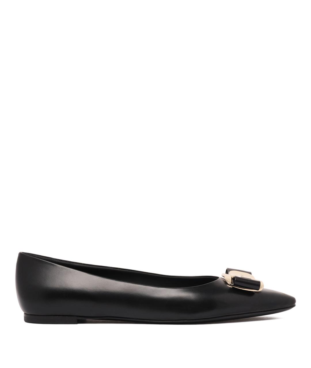 FERRAGAMO Черные кожаные балетки, фото 1