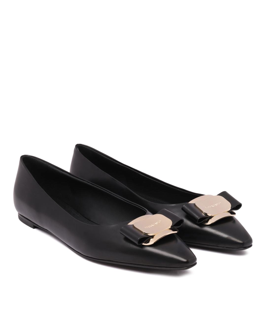 FERRAGAMO Черные кожаные балетки, фото 2