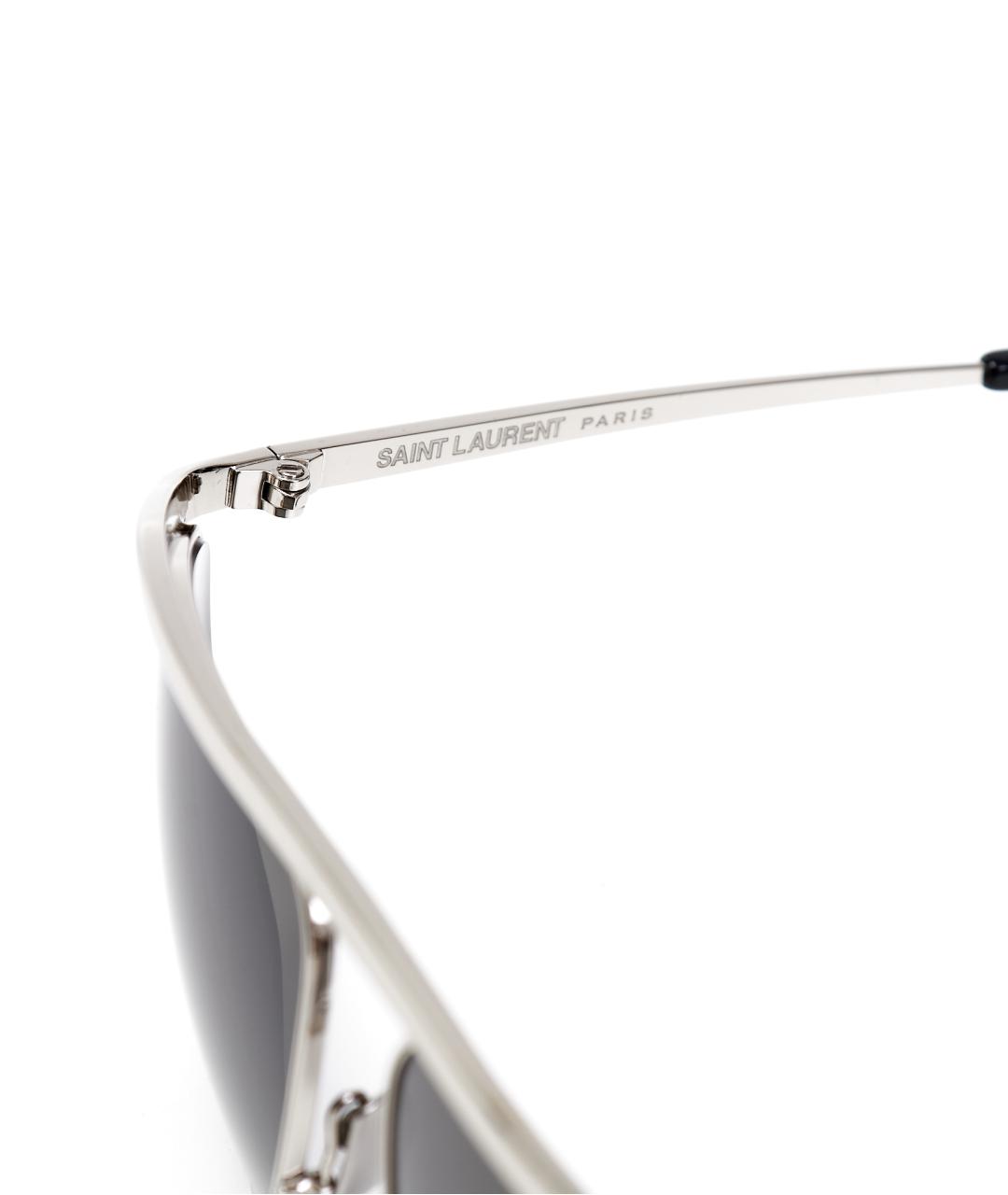 SAINT LAURENT Серые металлические солнцезащитные очки, фото 4