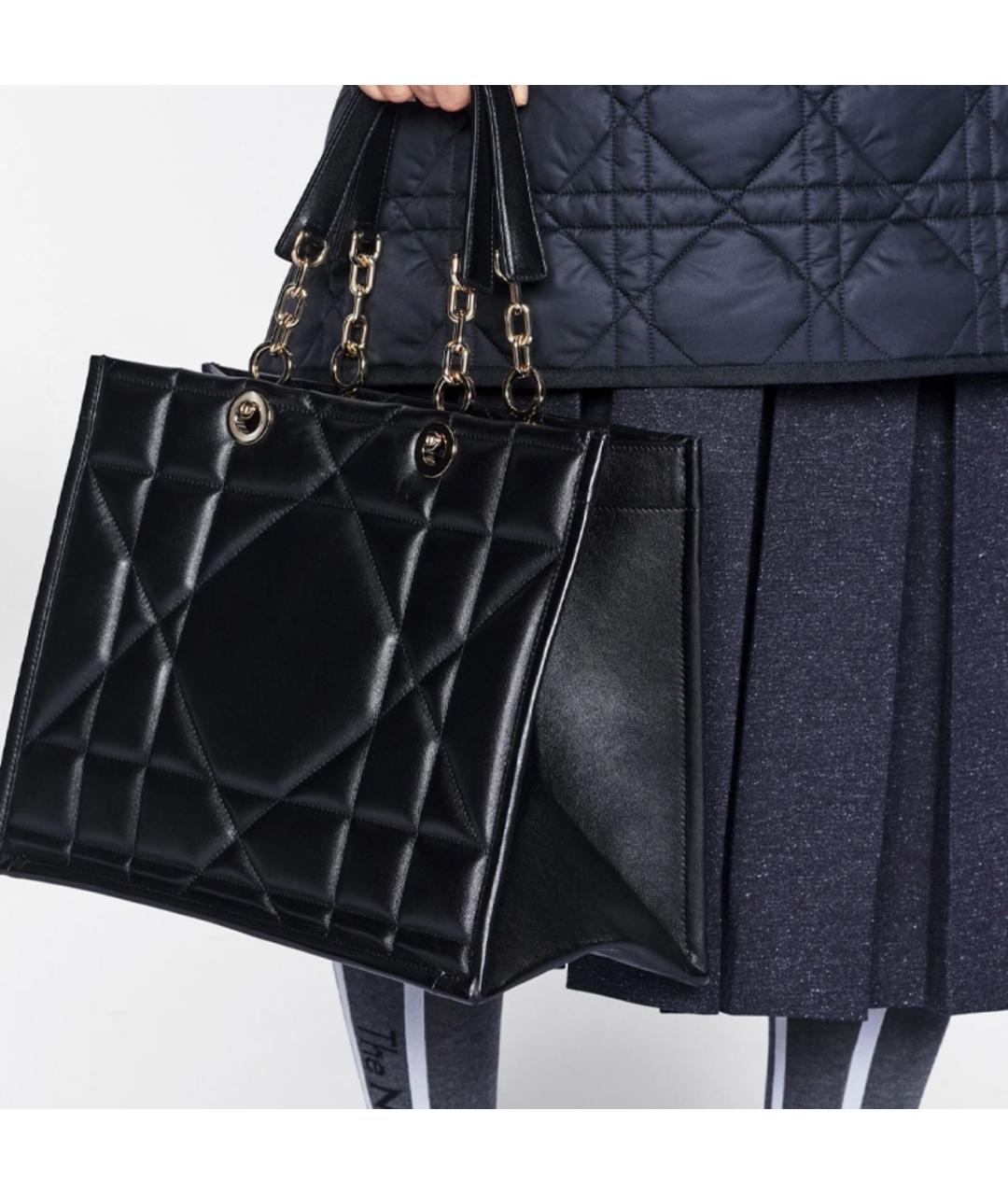 CHRISTIAN DIOR Черная кожаная сумка тоут, фото 6