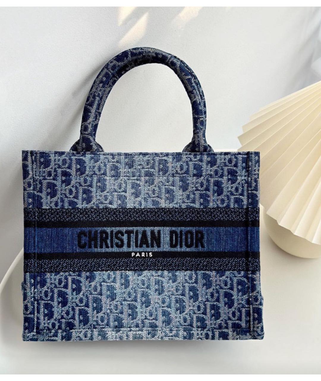 CHRISTIAN DIOR Синяя тканевая сумка тоут, фото 2