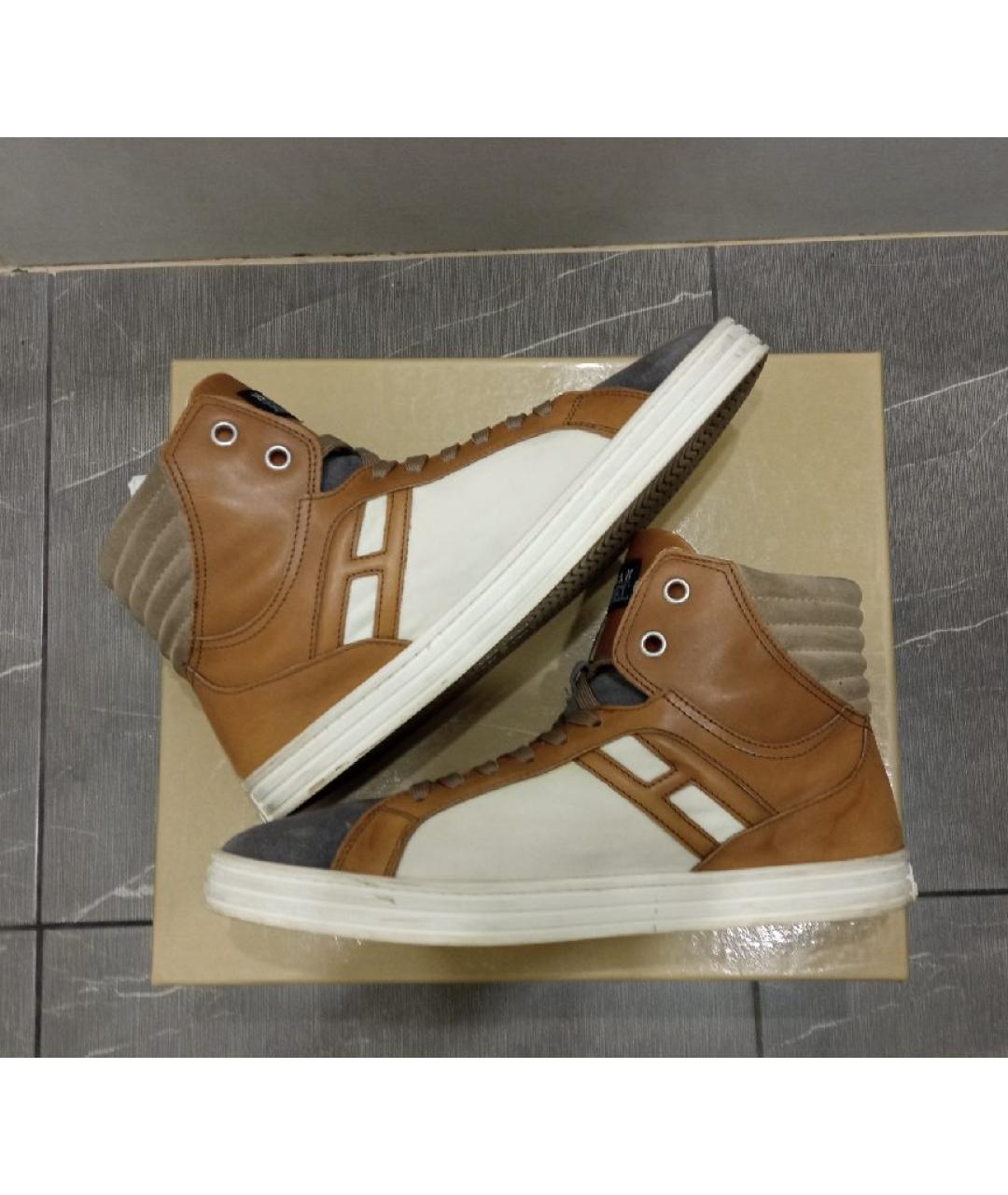 HOGAN Коричневые кожаные высокие кроссовки / кеды, фото 4