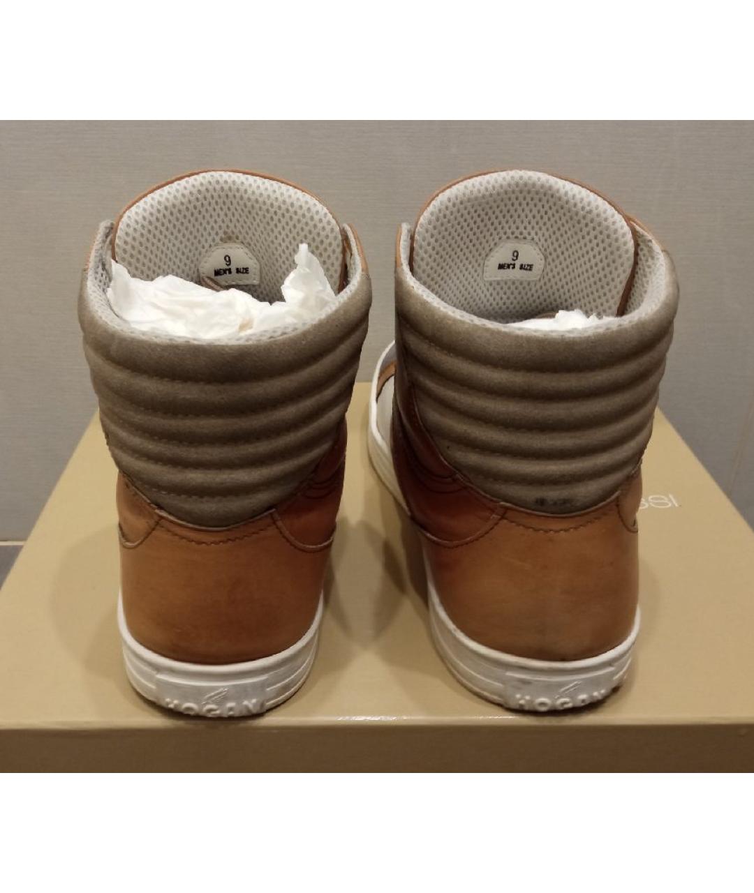 HOGAN Коричневые кожаные высокие кроссовки / кеды, фото 5