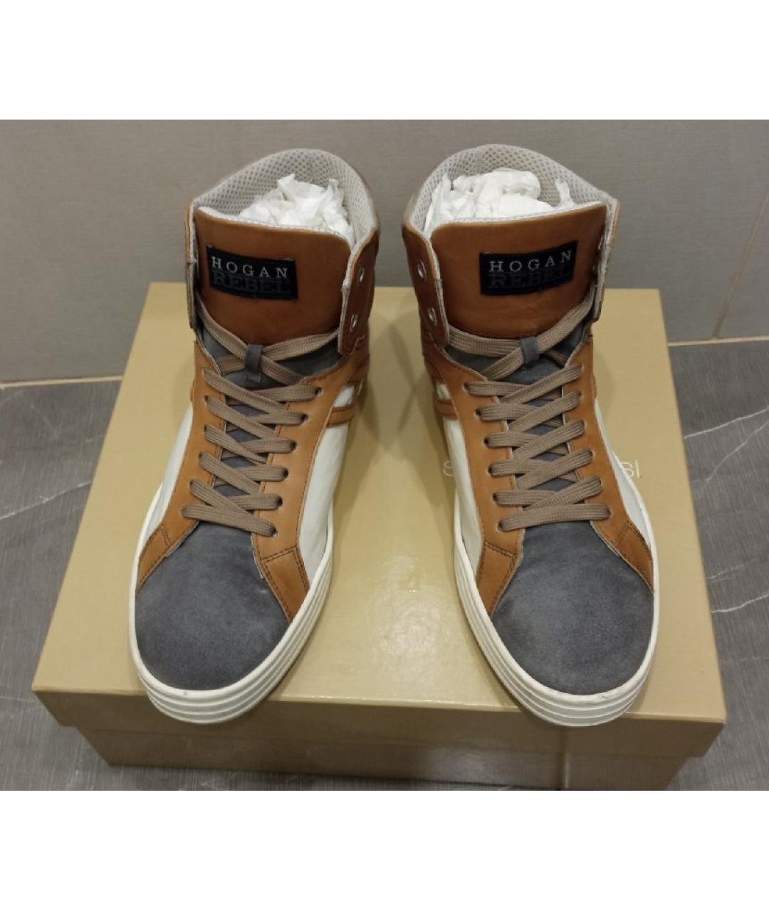 HOGAN Коричневые кожаные высокие кроссовки / кеды, фото 3