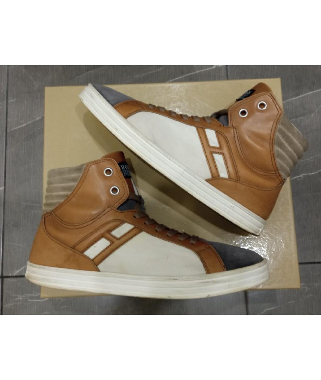 HOGAN Коричневые кожаные высокие кроссовки / кеды, фото 10