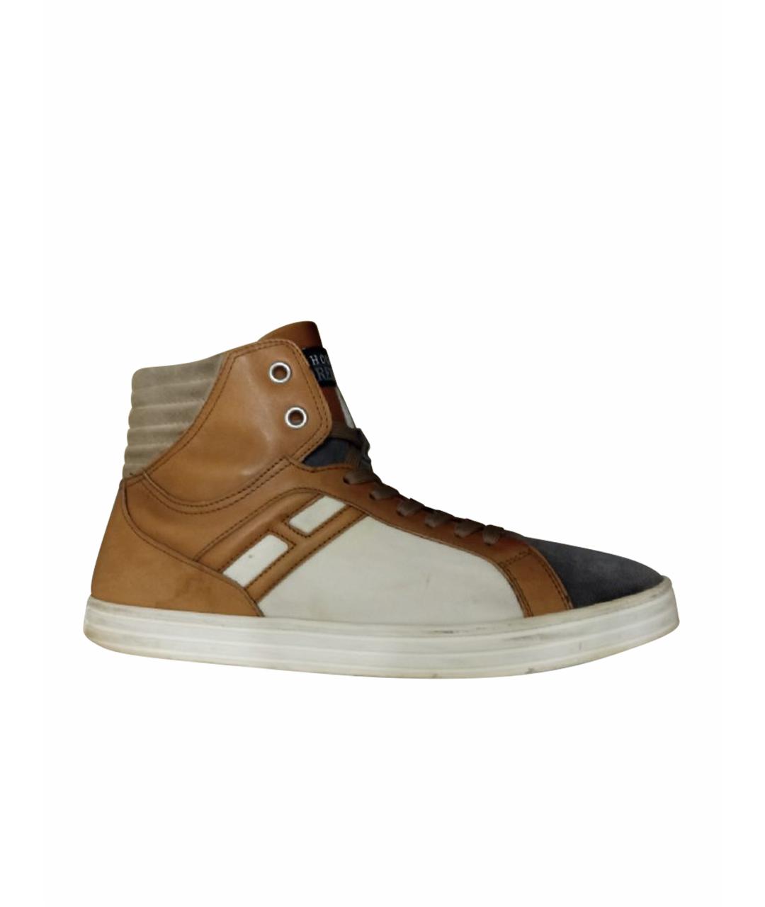 HOGAN Коричневые кожаные высокие кроссовки / кеды, фото 1