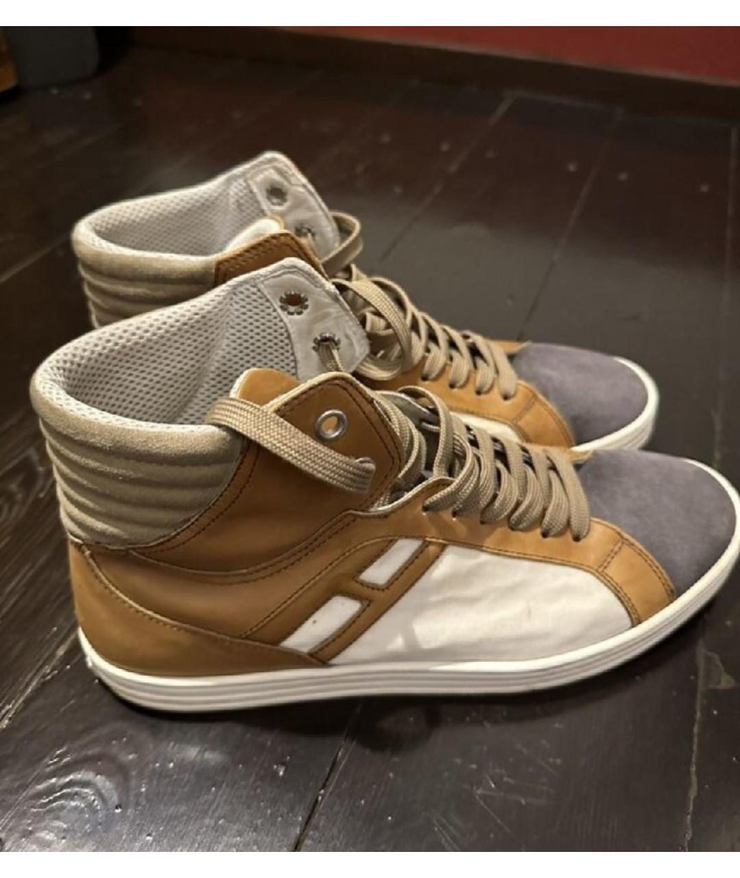 HOGAN Коричневые кожаные высокие кроссовки / кеды, фото 9