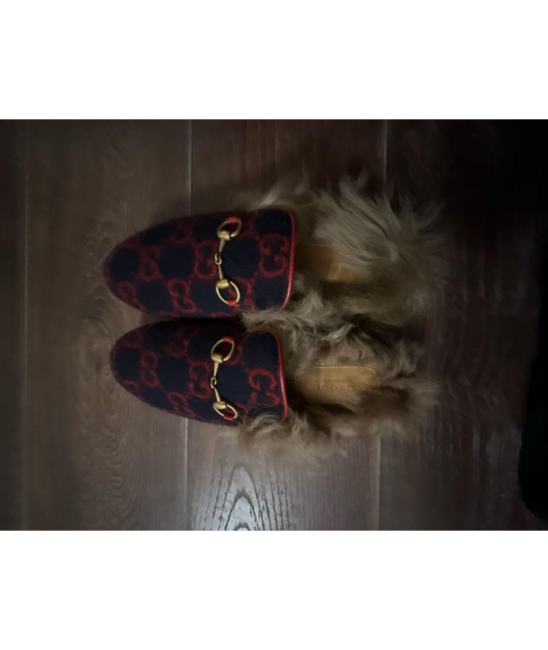 GUCCI Синие текстильные мюли, фото 3