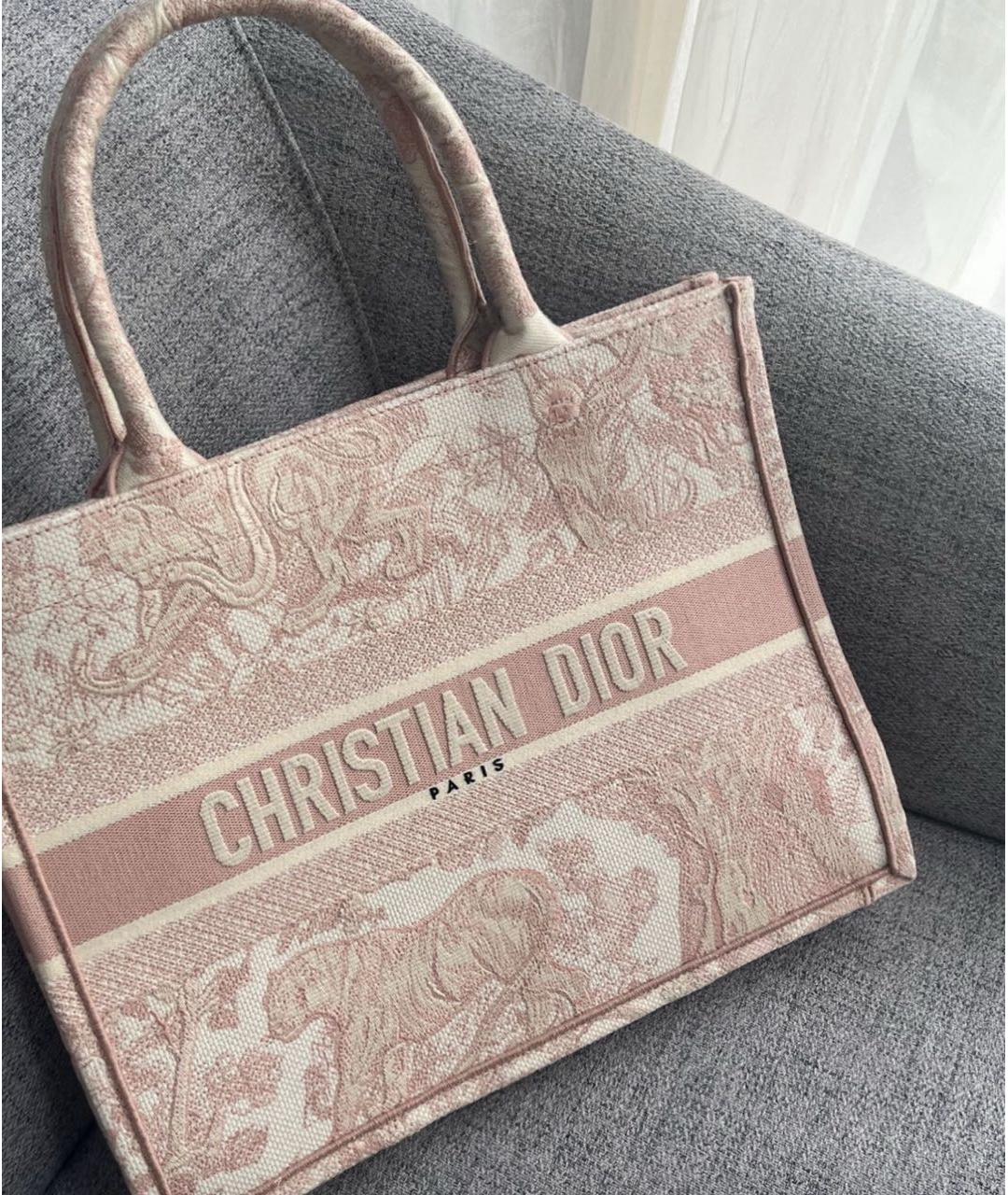 CHRISTIAN DIOR Розовая тканевая сумка тоут, фото 5