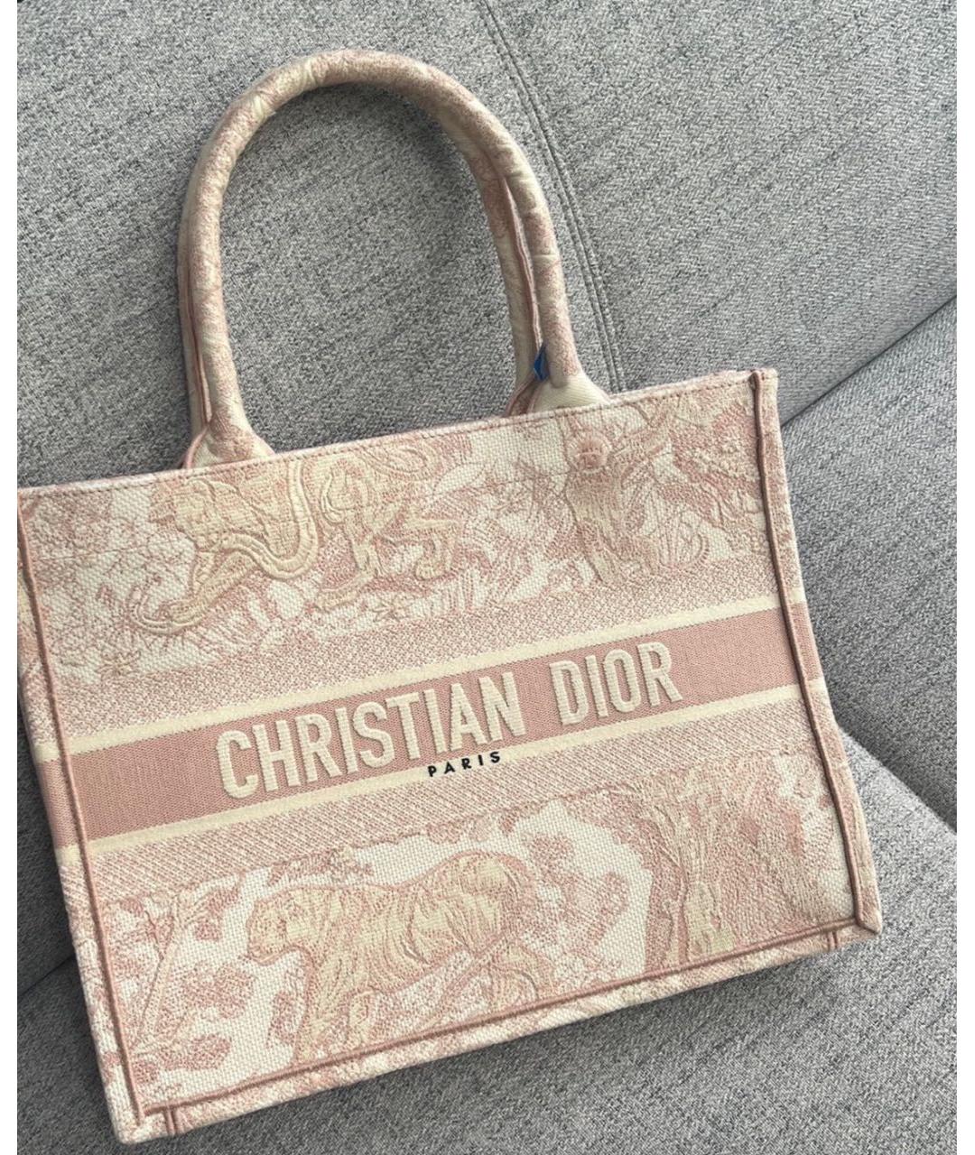 CHRISTIAN DIOR Розовая тканевая сумка тоут, фото 2