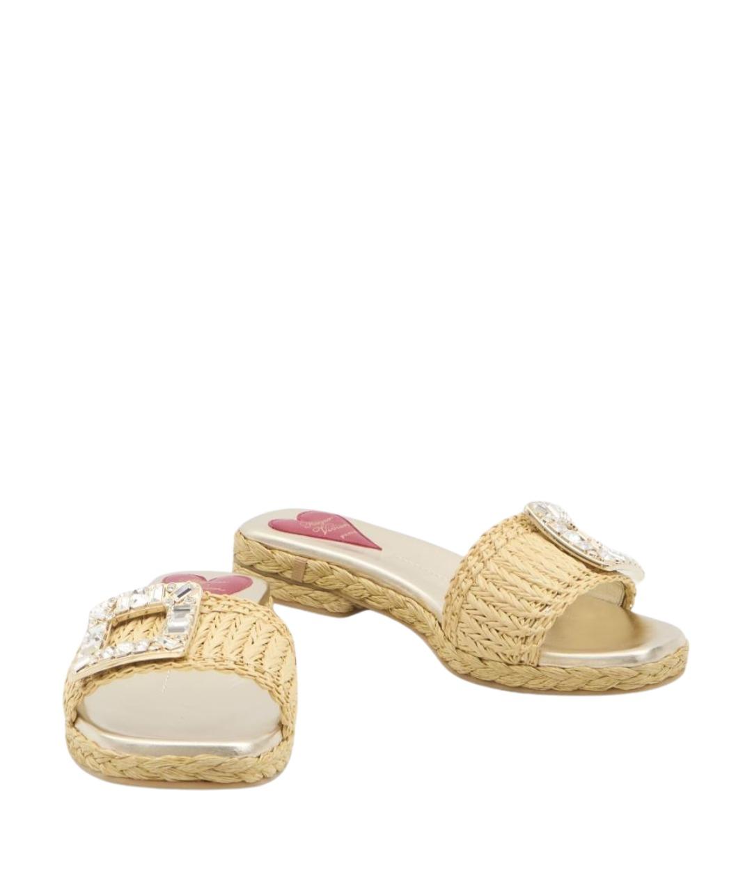 ROGER VIVIER Бежевые кожаные шлепанцы, фото 5