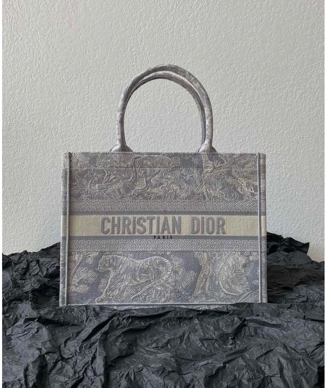 CHRISTIAN DIOR Серая тканевая сумка тоут, фото 2