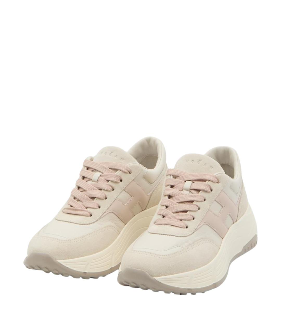 HOGAN Бежевые кожаные кроссовки, фото 2
