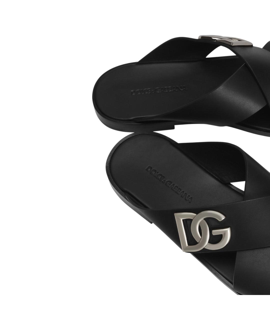 DOLCE&GABBANA Черные кожаные шлепанцы, фото 4