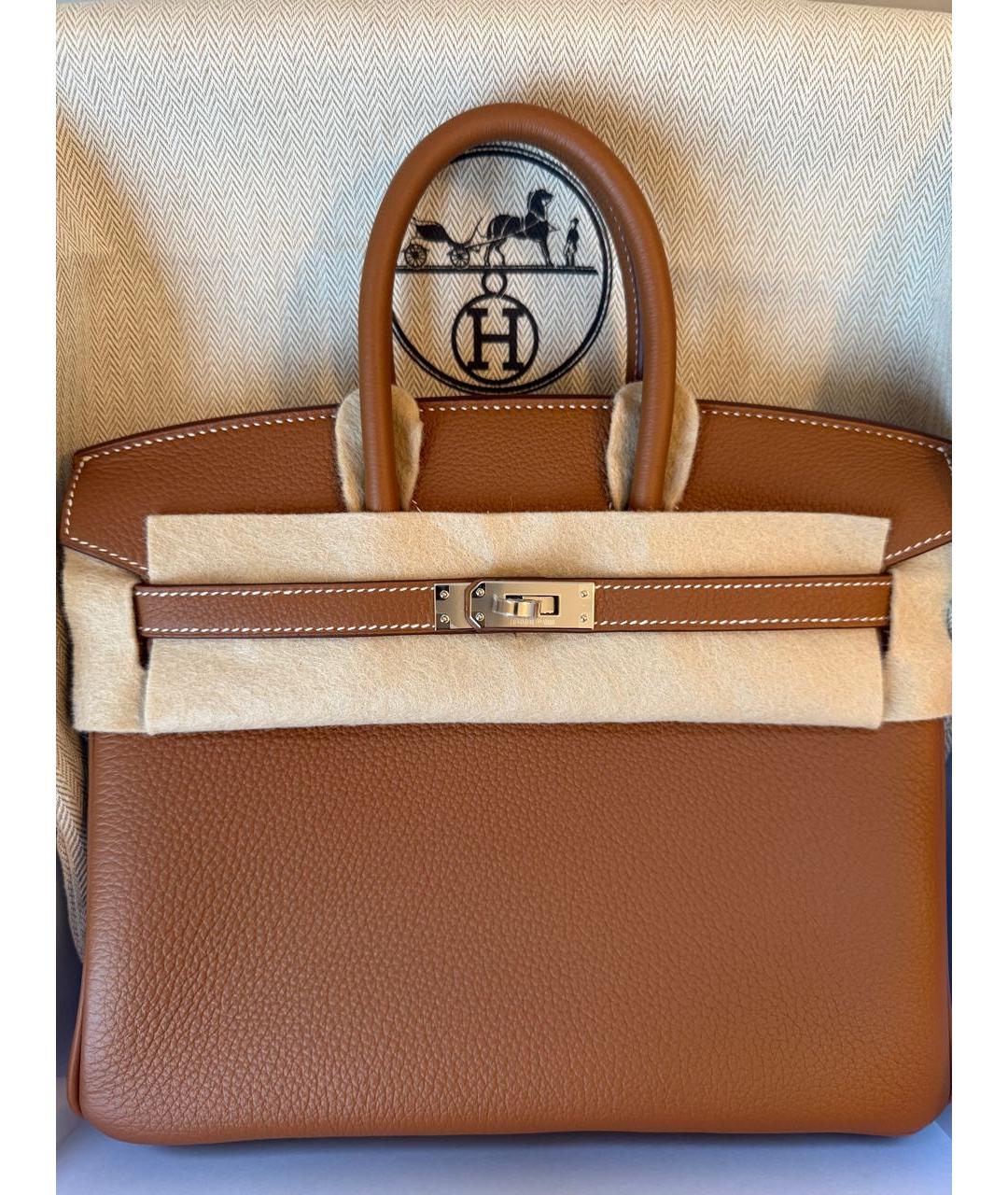 HERMES Коричневая кожаная сумка с короткими ручками, фото 2