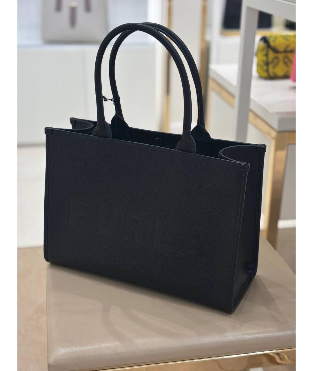 FURLA Черная кожаная сумка тоут, фото 8