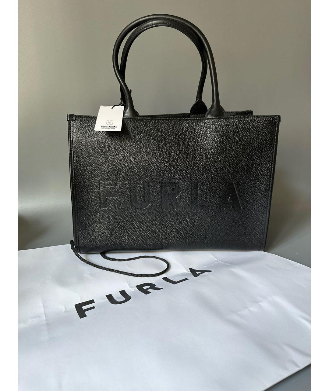 FURLA Черная кожаная сумка тоут, фото 6